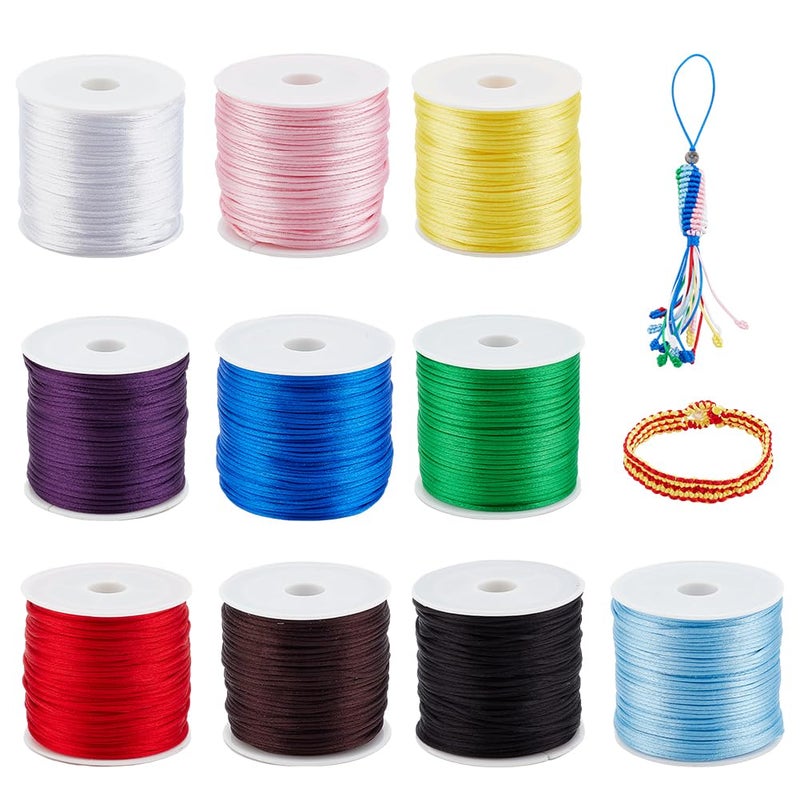 PH PandaHall 328 Yards 1mm Satin Nylon String Rattail Cord Satin Silk Cord Beading String Satin String Thread for Kumihimo Macrame Friendship Bracelet Chinese Knot Dream Catchers Braid Hair 10 Colors - Image 1